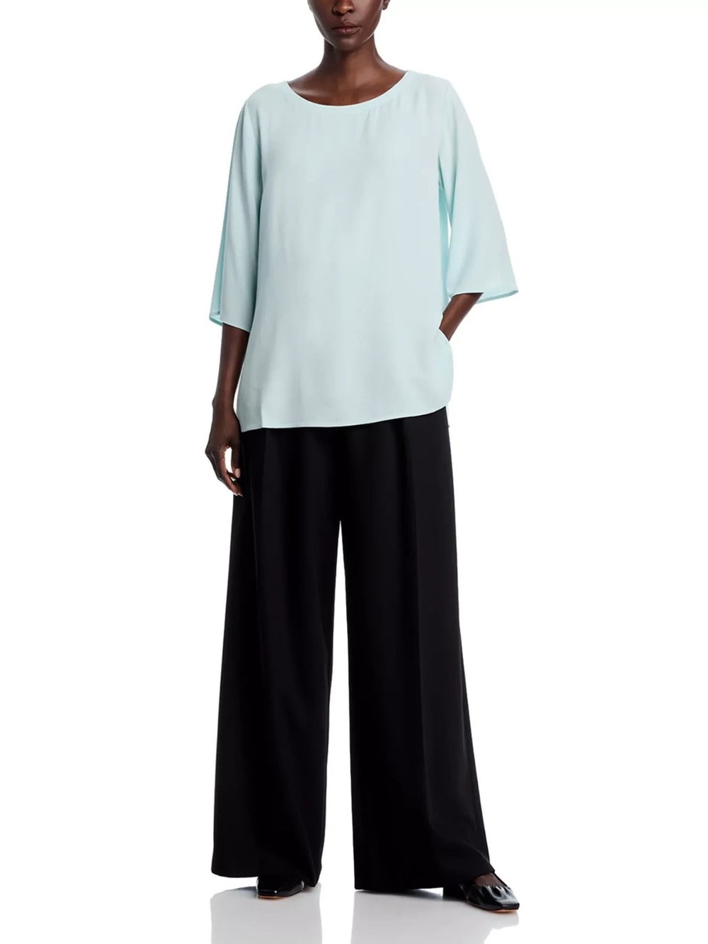 Eileen Fisher - Ballet Neck Top 100% Silk Georgette Crepe - Picture 3 of 5
